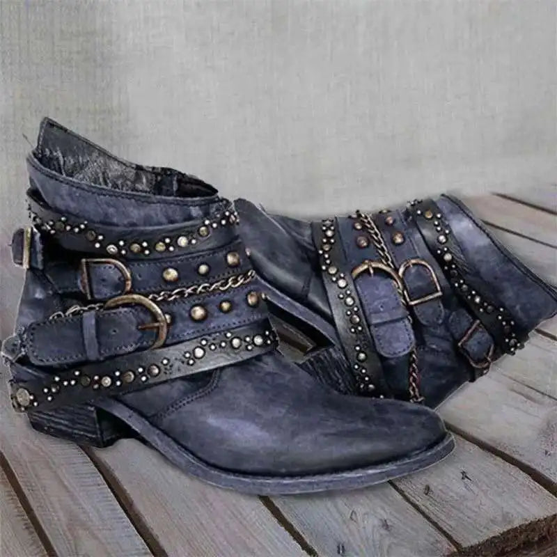Women's Punk Rivet Chain Chelsea Ankle Boot