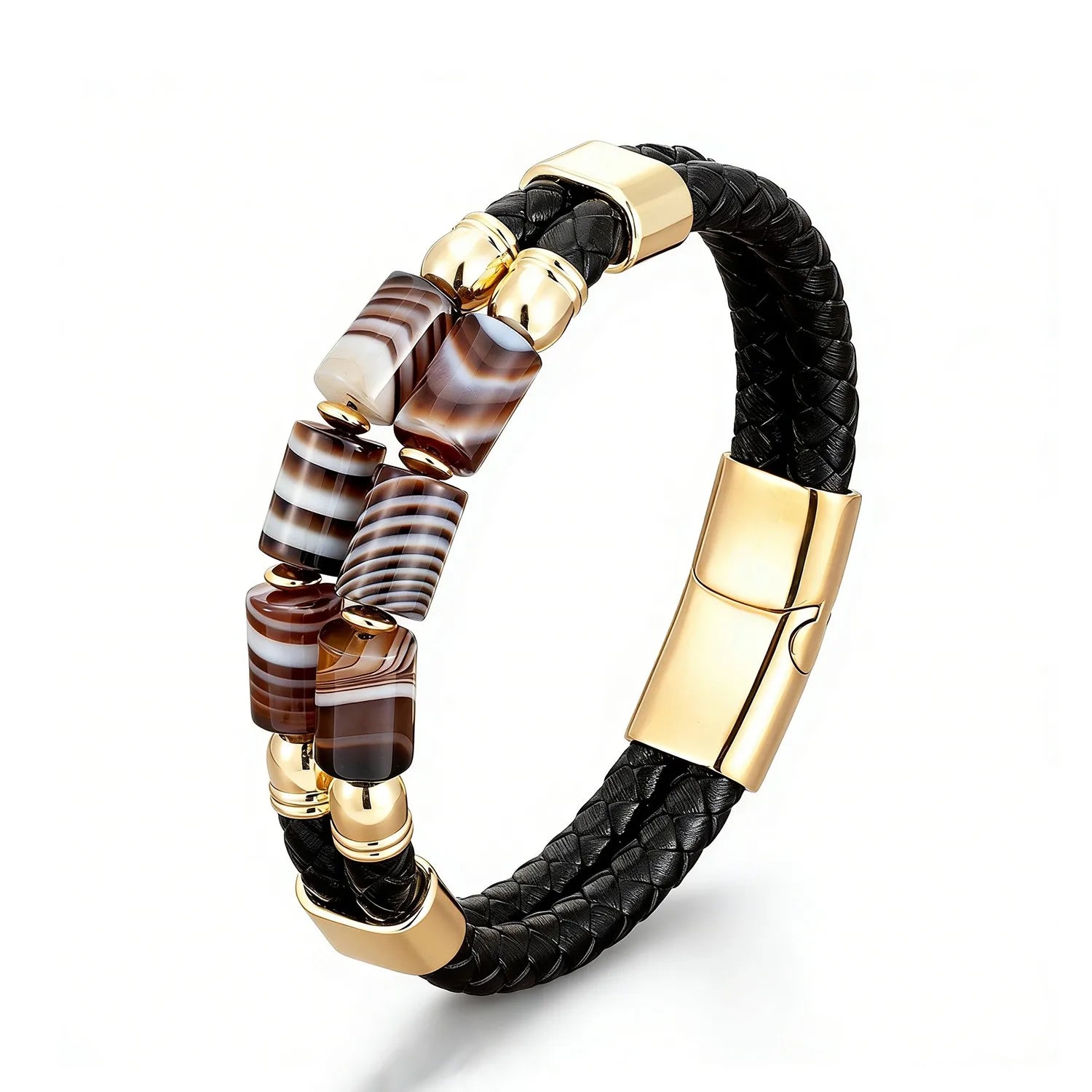 FBA Men's Natural Agate Leather Bracelet | Multi-Color Crystal Healing Jewelry