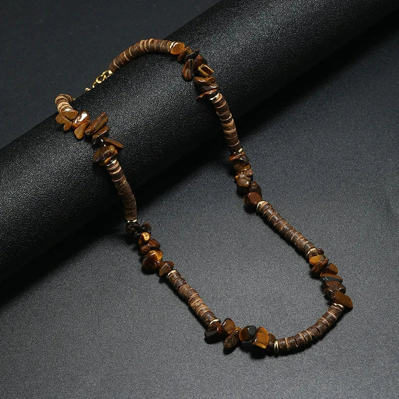 FBA Men's Wood Bead Natural Stone Necklace | Retro Summer Jewelry