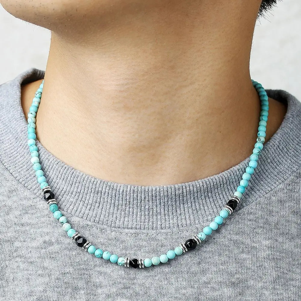 FBA Ethnic Turquoise Black Beaded Necklace for Men | Western Style Jewelry