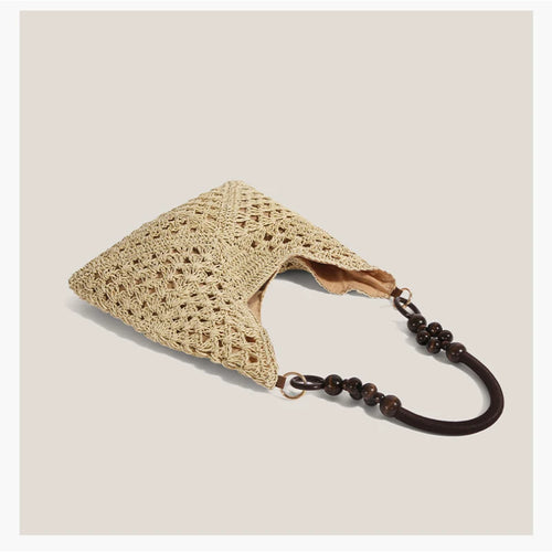 Boho Crochet Straw Tote Bag – Hollow-Out Woven Beach Shoulder Bag for Women