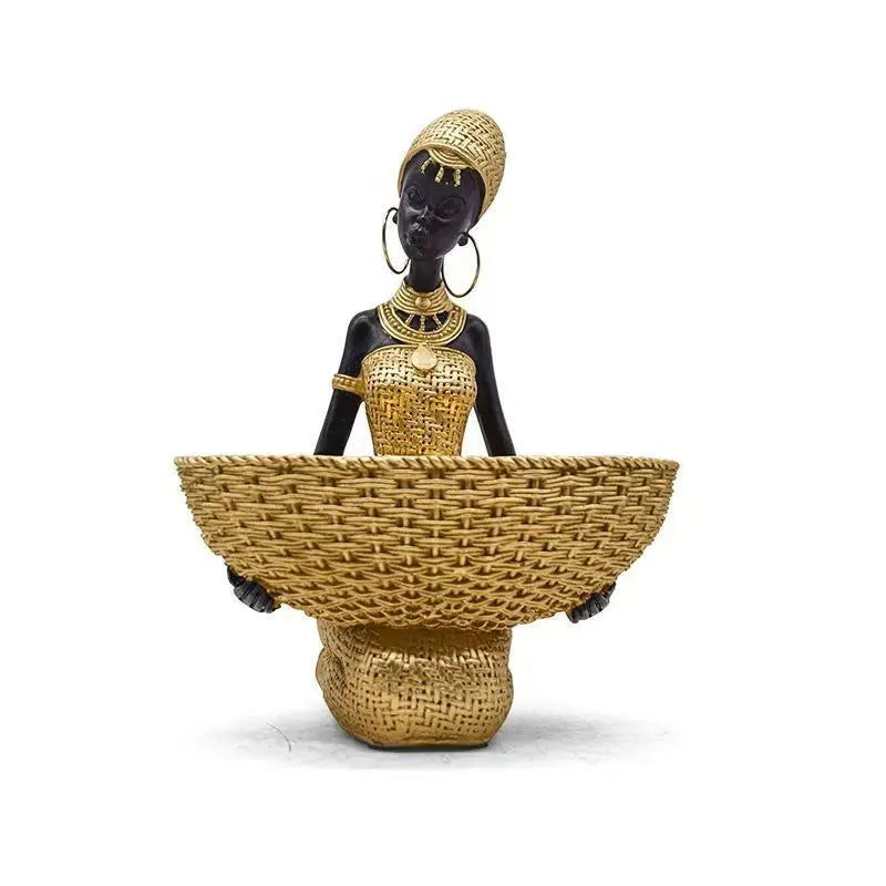 African Style Resin Woman Sculpture with Storage Box | Tribal Jewelry Organizer & Home Decor