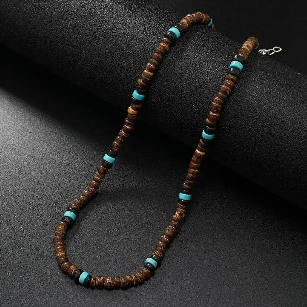 FBA Men's Wood Bead Natural Stone Necklace | Retro Summer Jewelry