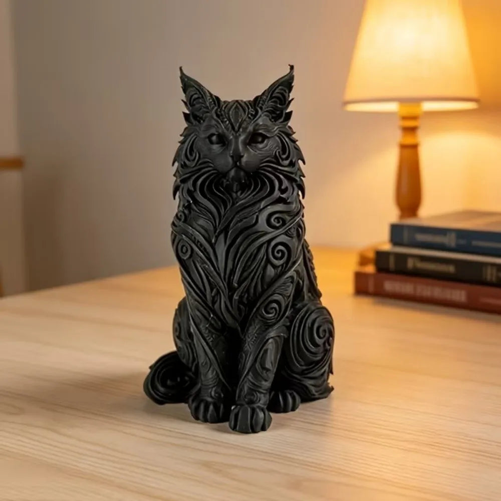 Nordic-Style 3D Printed Cat Statue | Hollow Carving Sitting Cat Sculpture for Home & Bedroom Decor