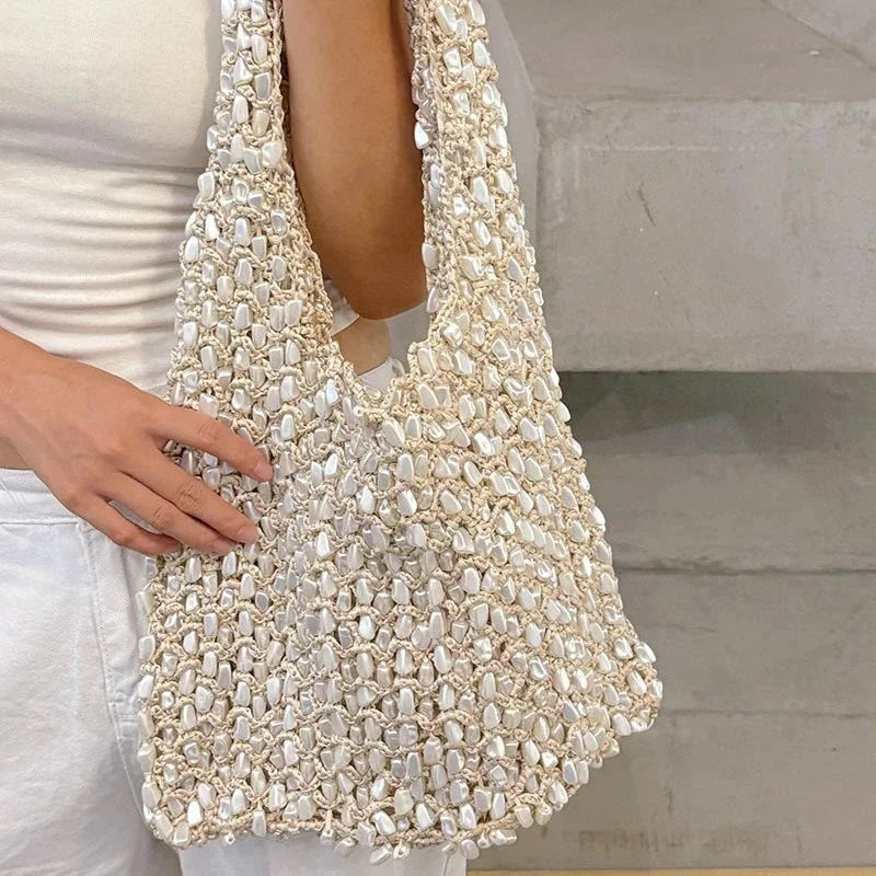 Handmade Plush Knitted Hollow Weave Tote Bag – Korean Style Casual Shoulder Bag for Women & Teens