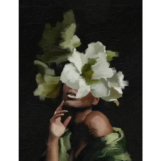African American Woman Floral Canvas Print | Elegant Black Girl Wall Art for Living Room Home Decor