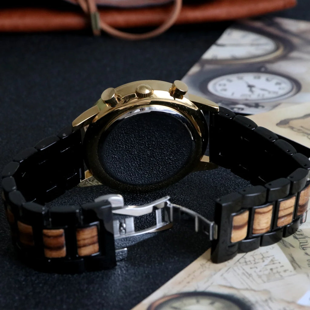 FBA Men's Luxury Wood Watch | Chronograph Calendar Wooden Wristwatch