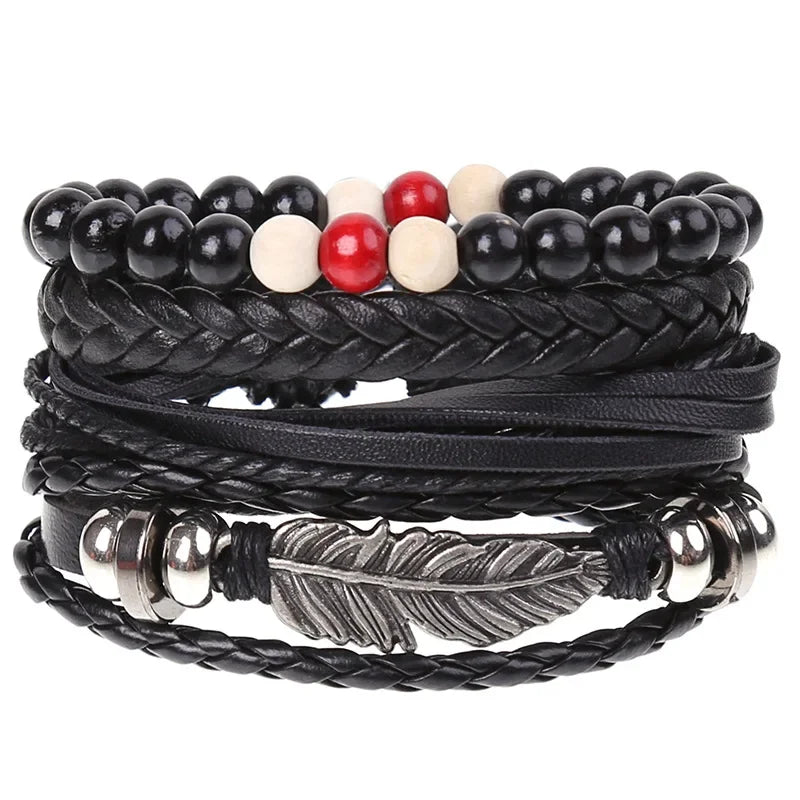 FBA 4-Piece Braided Leather Ethnic Wristband Set | Hope Believe Bracelet