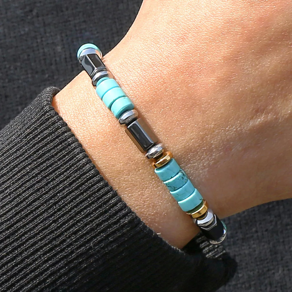 FBA Minimalist Turquoise Bead Bracelet for Men | Casual Jewelry Gift