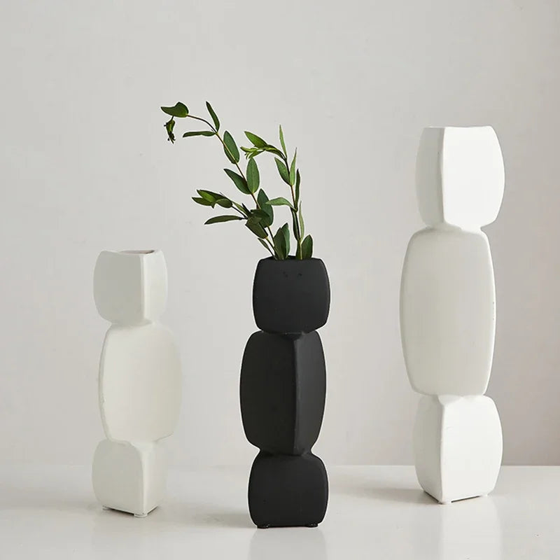 Modern Minimalist Ceramic Vase | Nordic Home Decor Flower Vase for Living Room & Shelf Display
