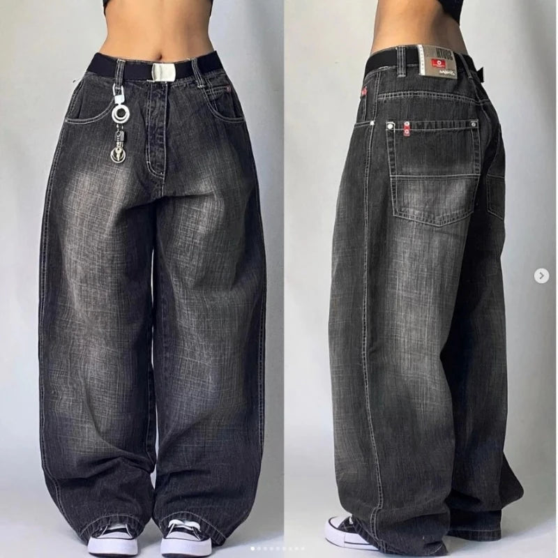 Women's American Harajuku Retro High Waist Baggy Wide-Leg Jeans – Y2K Gothic Streetwear Washed Denim | Multiple Colors | S–XXL | FBA Vibes