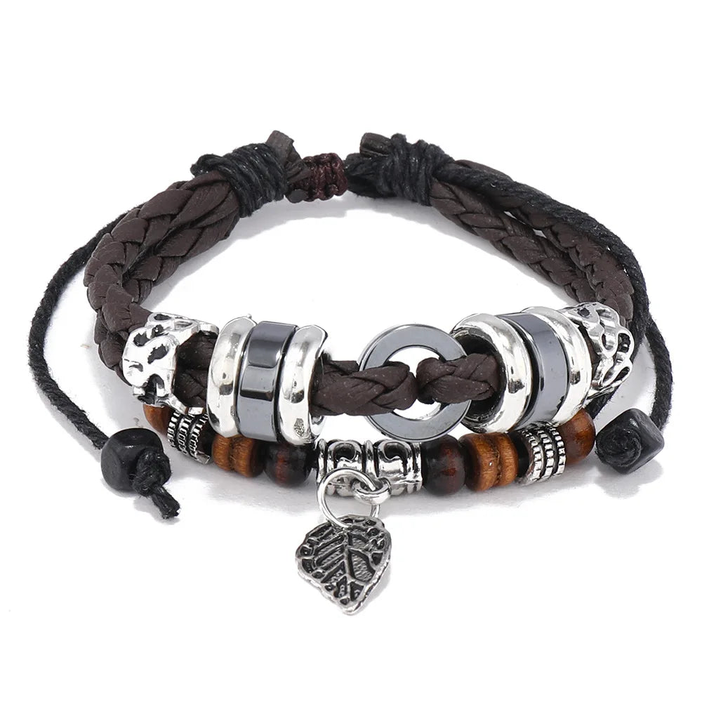 FBA Ethnic Beaded Leaf Pendant Multilayer Bracelet | Boho Jewelry Gift
