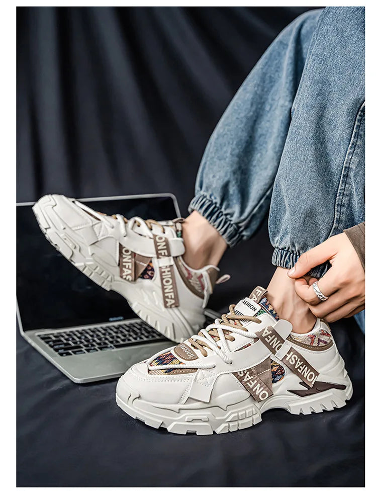 Men's Running Shoes 2025 New Summer Original Design Versatile Casual Thick Bottom Heightening Dad Trendy Sneakers PU Mesh Lin...