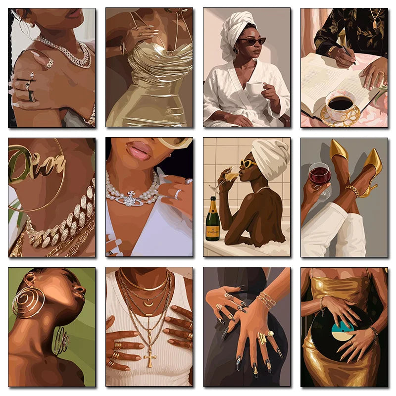 Black Girl Nail Art Canvas Print | Fashionable Women Poster Wall Art for Living Room & Bedroom