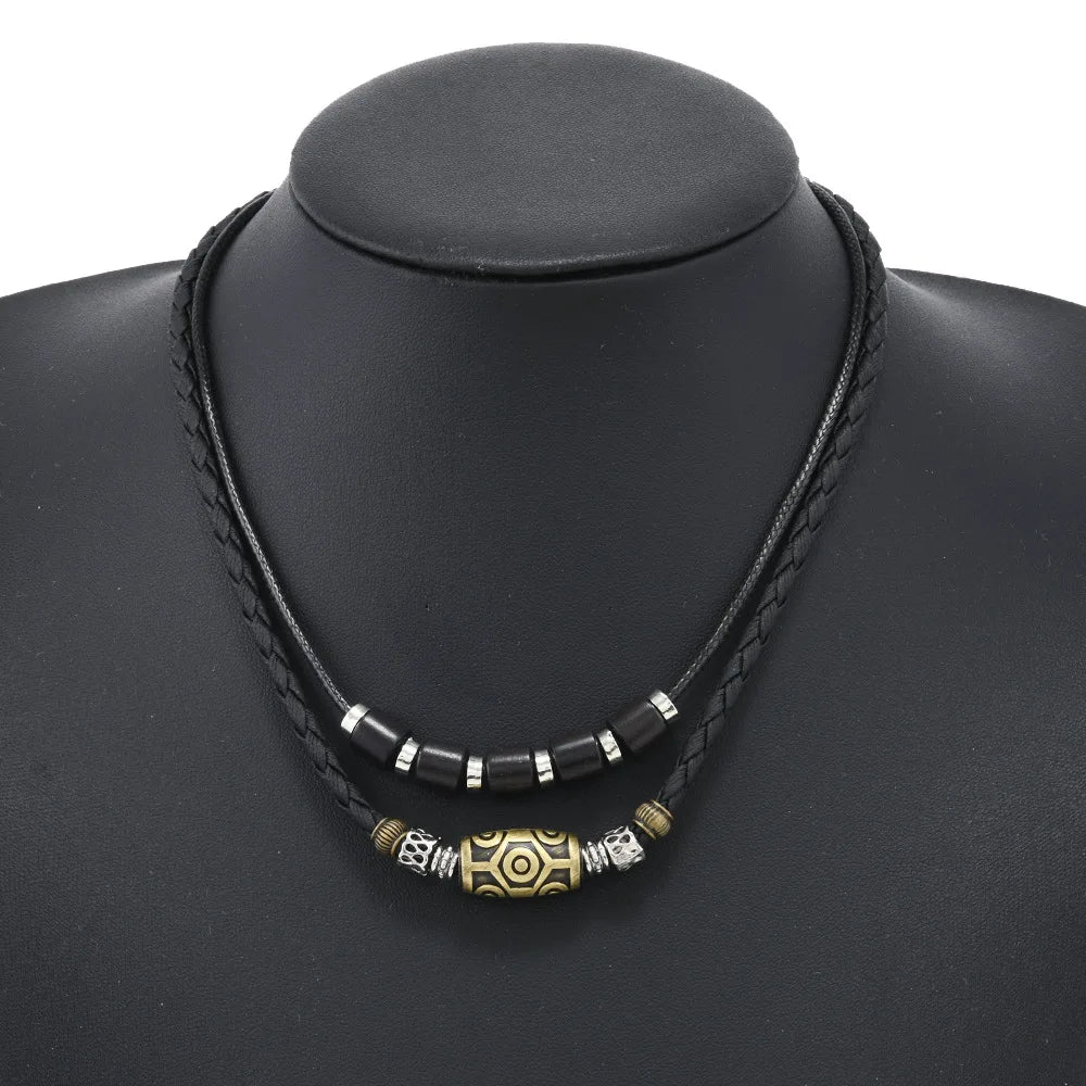 FBA Punk Retro Wax Rope Antique Pendant Necklace | Men's Collarbone Chain