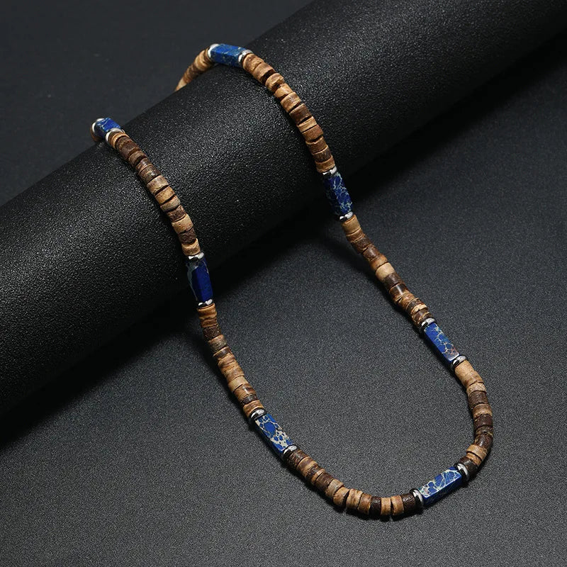 FBA Men's Wood Bead Natural Stone Necklace | Retro Summer Jewelry