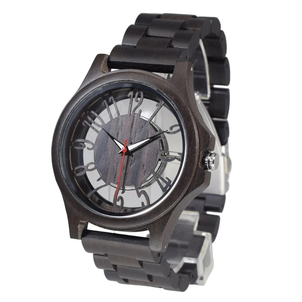 FBA Men's Handmade Engraved Wood Watch | Analog Quartz Wooden Wristwatch