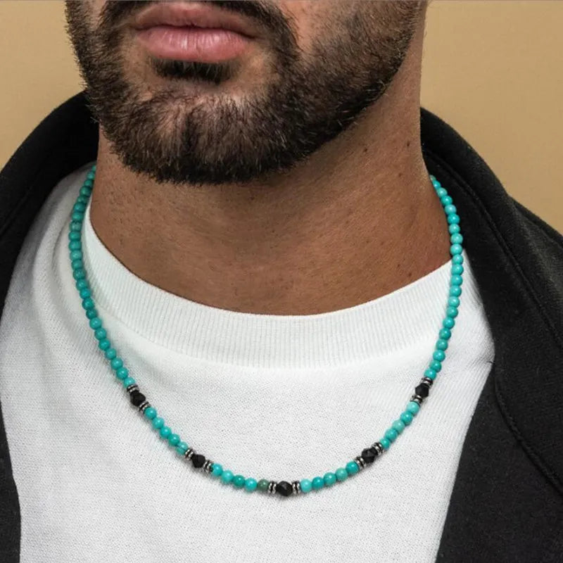 FBA Blue Beads Pendant Necklace for Men | Fashion Collar Jewelry