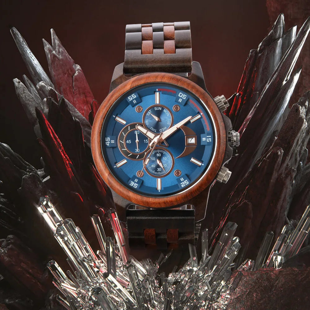 FBA Men's Big Dial Luxury Wood Watch | Exotic Wood Quartz Wristwatch