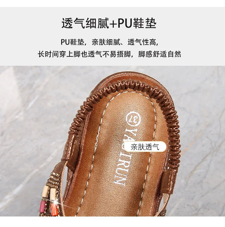 FBA Women's Rhinestone Bohemian Hollow Flat Sandals | Summer Casual Shoes