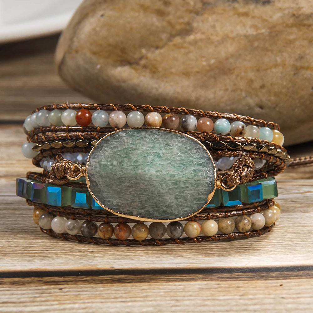 FBA Boho Mixed Natural Stone 5-Strand Wrap Bracelet | Women's Jewelry Gift