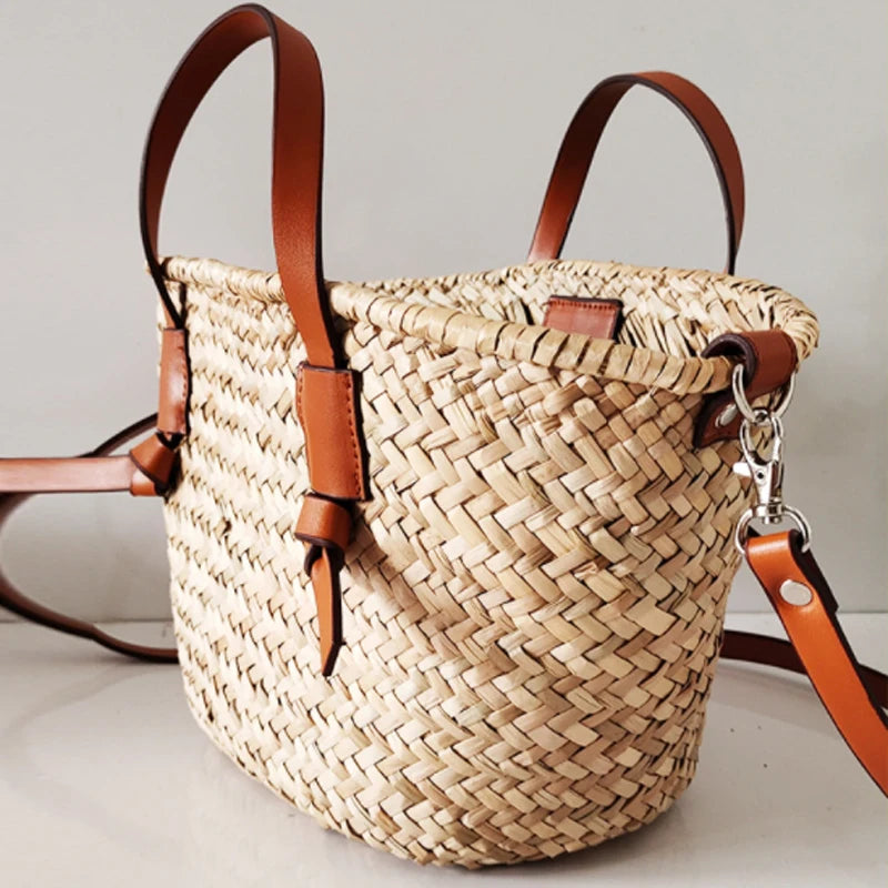 Large Capacity Rattan Wicker Woven Basket Tote Bag – Straw Shoulder & Crossbody Beach Bag for Women