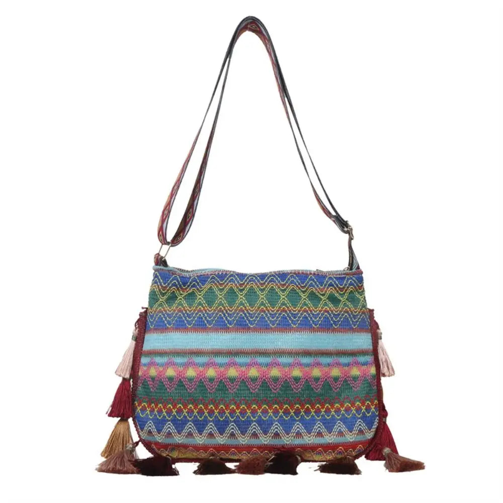 Tassel Ethnic Fringe Crossbody Shoulder Bag – Bohemian Woven Messenger Handbag