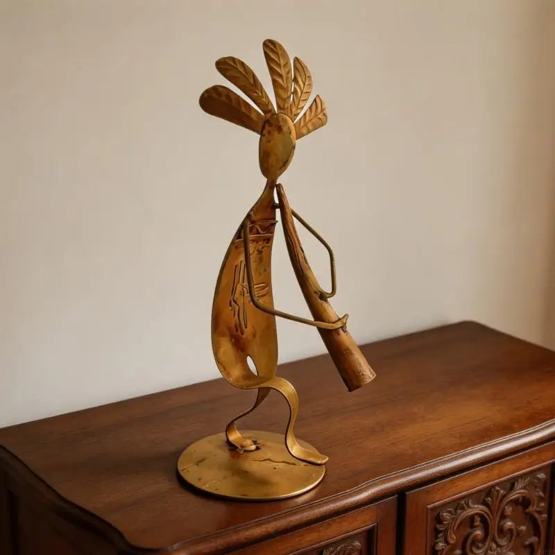 Vintage Indian Trumpet Player Iron Figurine | Rustic Home Decor Sculpture