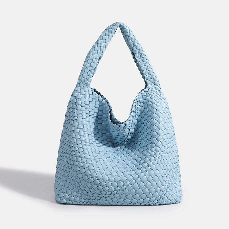 Hand-Knitted PU Woven Tote Bag for Women – Large Luxury Criss-Cross Shoulder Bag