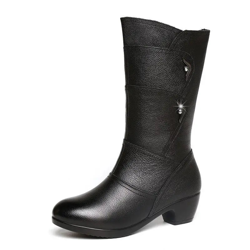 Women's Waterproof Mid-Calf Zip Boot with High Heel