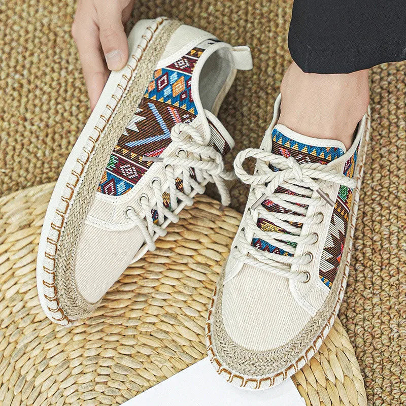 FBA Men's Printed Canvas Fisherman Shoes | Lace-Up Flat Casual Shoes