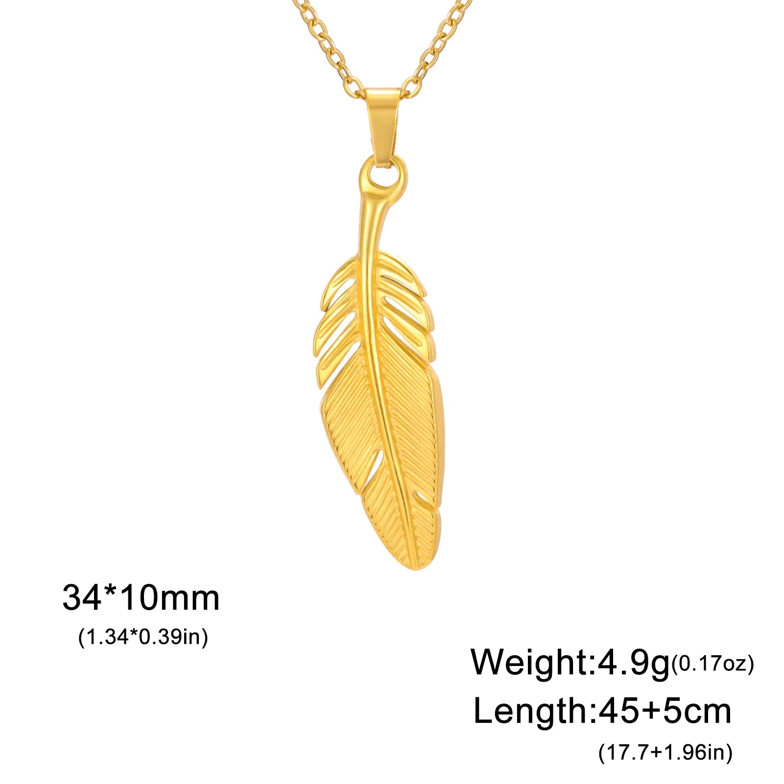 FBA Stainless Steel Feather Leaf Pendant Necklace | Women's Gold Jewelry