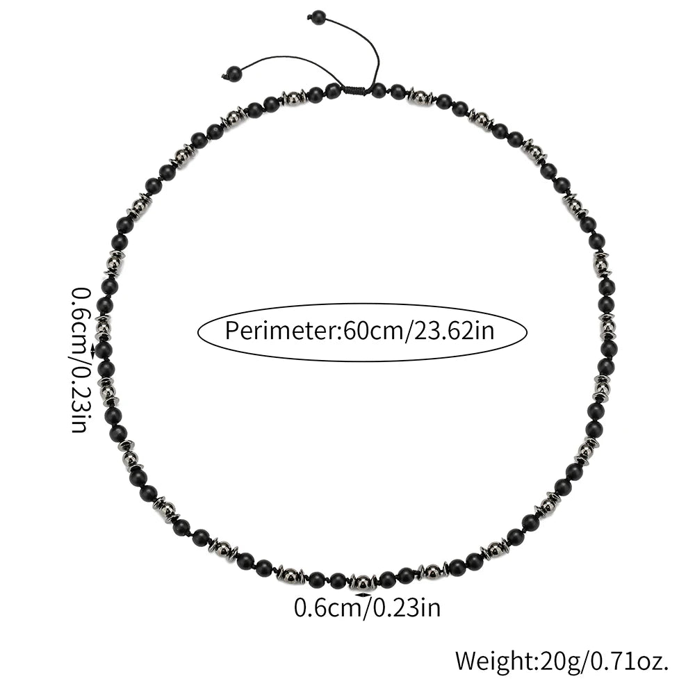 FBA Frosted Stone Hematite Beaded Pendant Necklace | Men's Ethnic Jewelry