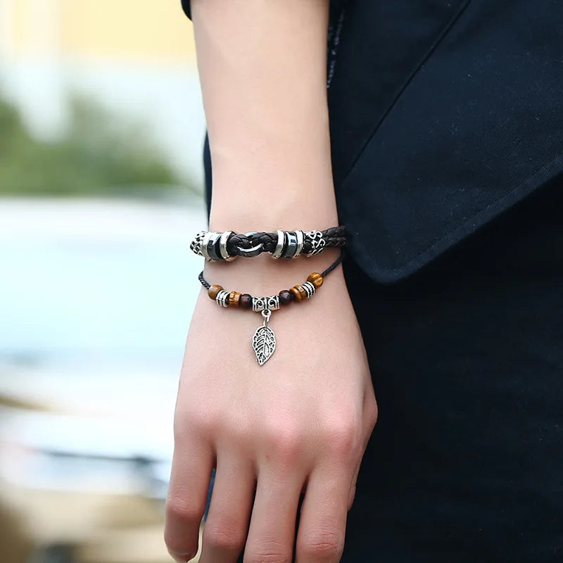 FBA Ethnic Beaded Leaf Pendant Multilayer Bracelet | Boho Jewelry Gift