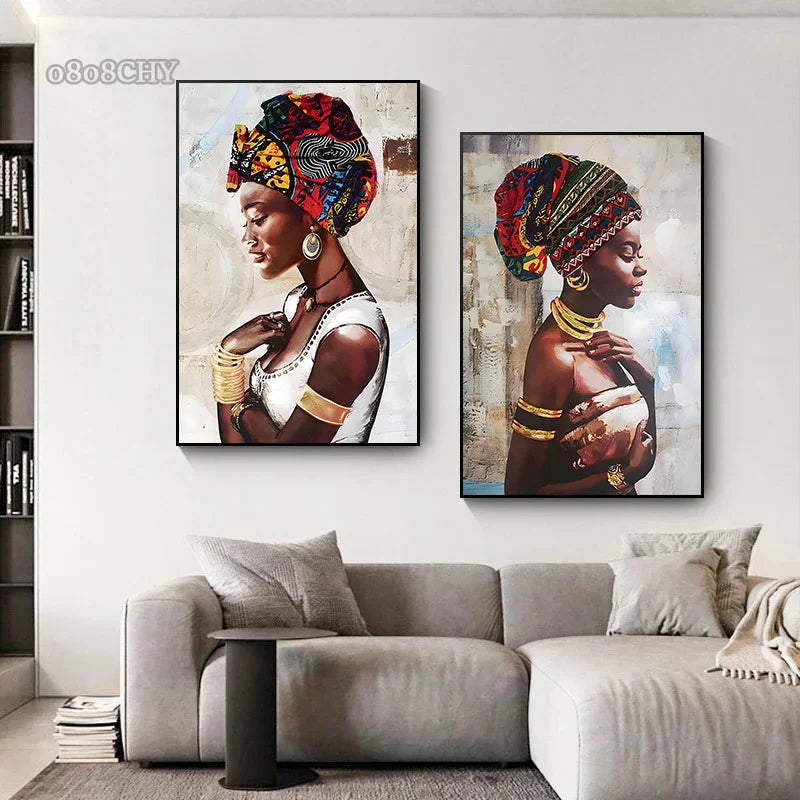 African Woman Abstract Art Canvas Print | Africa Girl Portrait Poster for Living Room Wall Decor