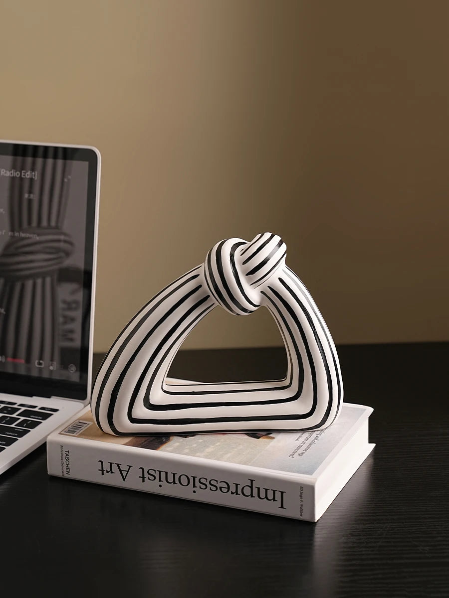 Black & White Striped Knot Ceramic Vase | Modern Art Sculpture for Living Room Decor