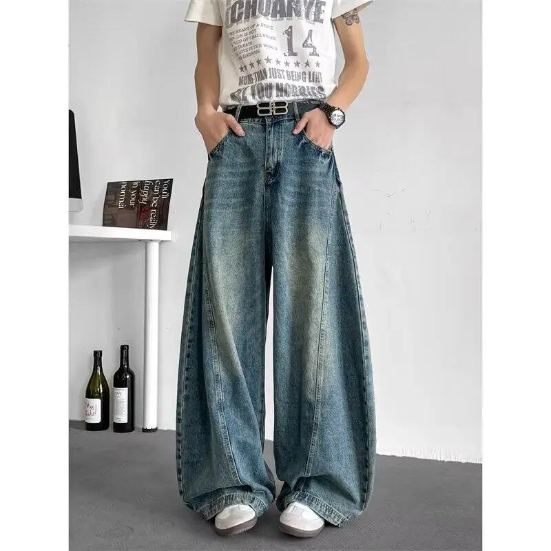 Men's Baggy Wide-Leg Jeans – Unisex Hip Hop Streetwear Loose Fit Oversized Urban Dance Denim | Blue | S–3XL | FBA Vibes