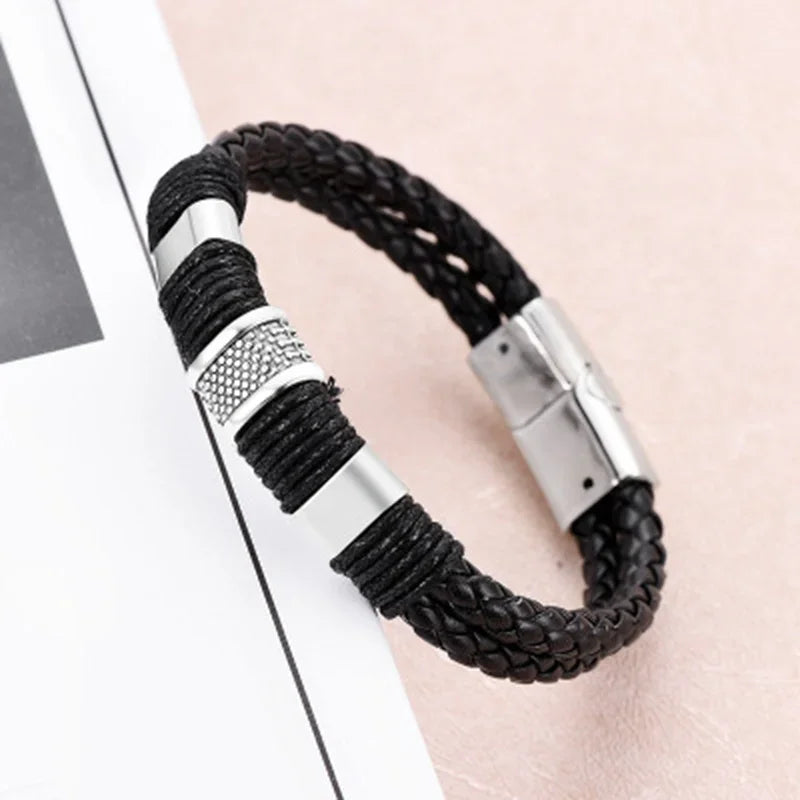 FBA Hip Hop Beaded Woven Leather Bracelet | Punk Charm Jewelry