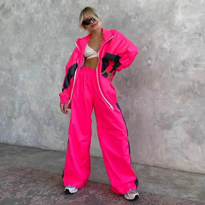 Women's Y2K 2-Piece Tracksuit Set – Zip Sweatshirt & High-Waist Jogger Pants | Streetwear Matching Set | FBA Vibes