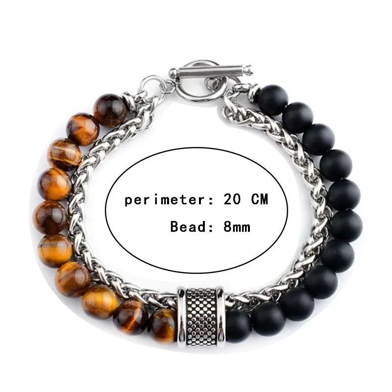 FBA Simple Black Natural Stone Beaded Chain Bracelet | Men's Travel Jewelry