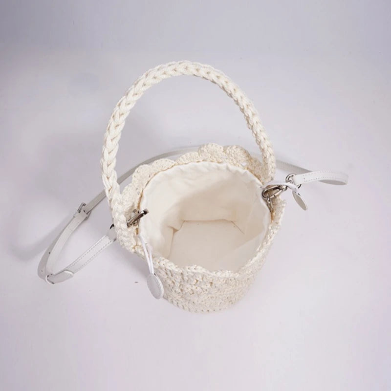 Women's Mini Woven Cutout Bucket Crossbody Bag – Boho Beach Summer Vacation Shoulder Purse