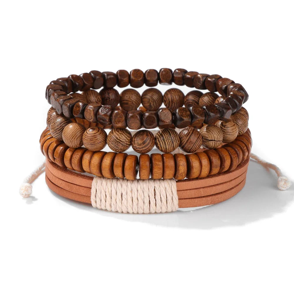 FBA Black Skull Beaded Leather Bracelet for Men | Buddhist Punk Jewelry