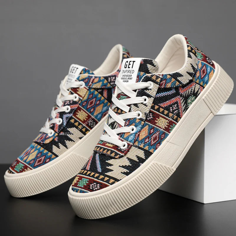 FBA Men's Retro Jacquard Low Top Trendy Shoes | National Style Korean Edition
