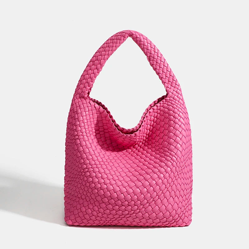 Hand-Knitted PU Woven Tote Bag for Women – Large Luxury Criss-Cross Shoulder Bag