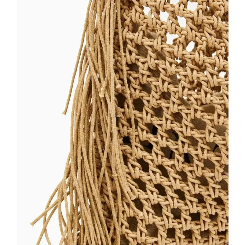 Handmade Woven Hollow-Out Tassel Tote Bag for Women – Bohemian Large Capacity Beach Shoulder Bag