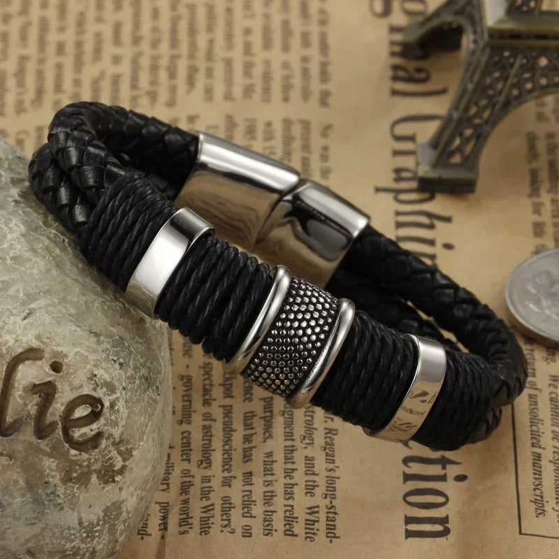 FBA Hip Hop Beaded Woven Leather Bracelet | Punk Charm Jewelry