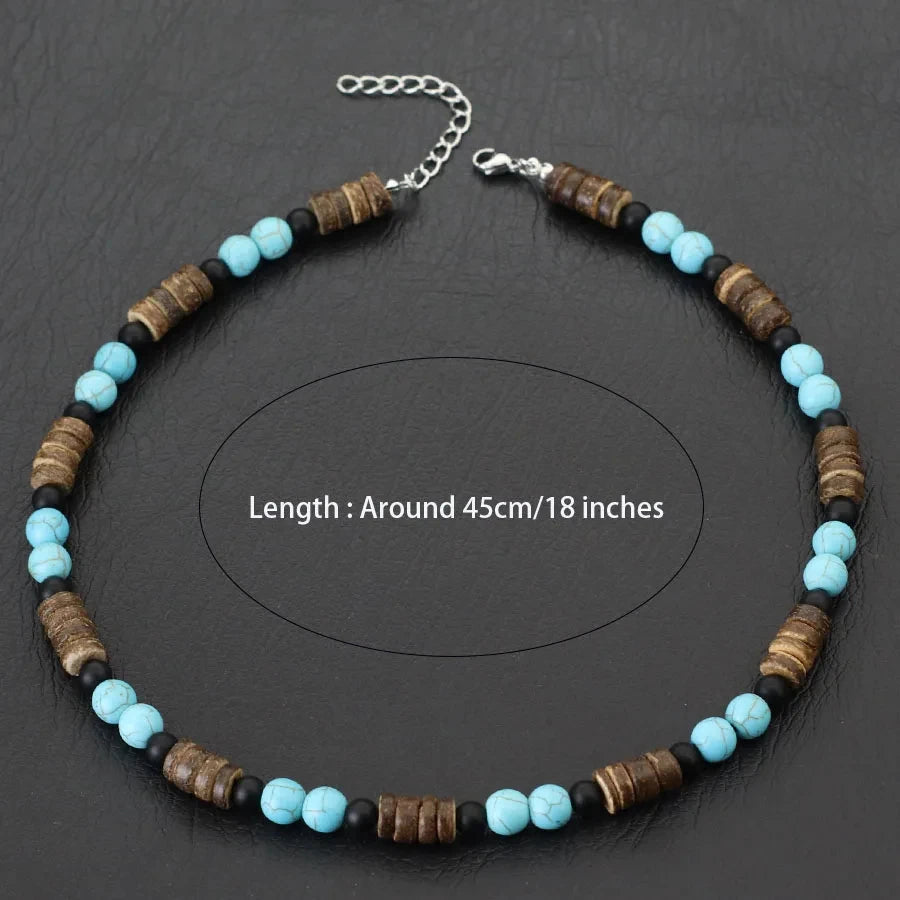 FBA Coconut Shell Lava Beaded Necklace for Men | Boho Wood Jewelry