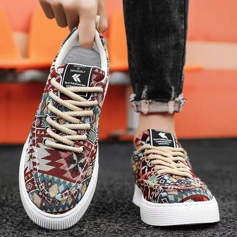 FBA Men's Ethnic Style Platform Board Shoes | Breathable Flat Sneakers