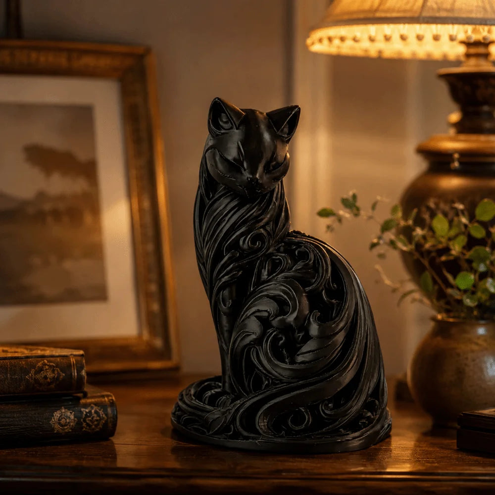 Nordic-Style 3D Printed Cat Statue | Hollow Carving Sitting Cat Sculpture for Home & Bedroom Decor