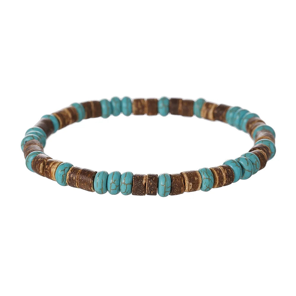 FBA Bohemian Blue Coconut Bead Men's Bracelet | Retro Party Jewelry